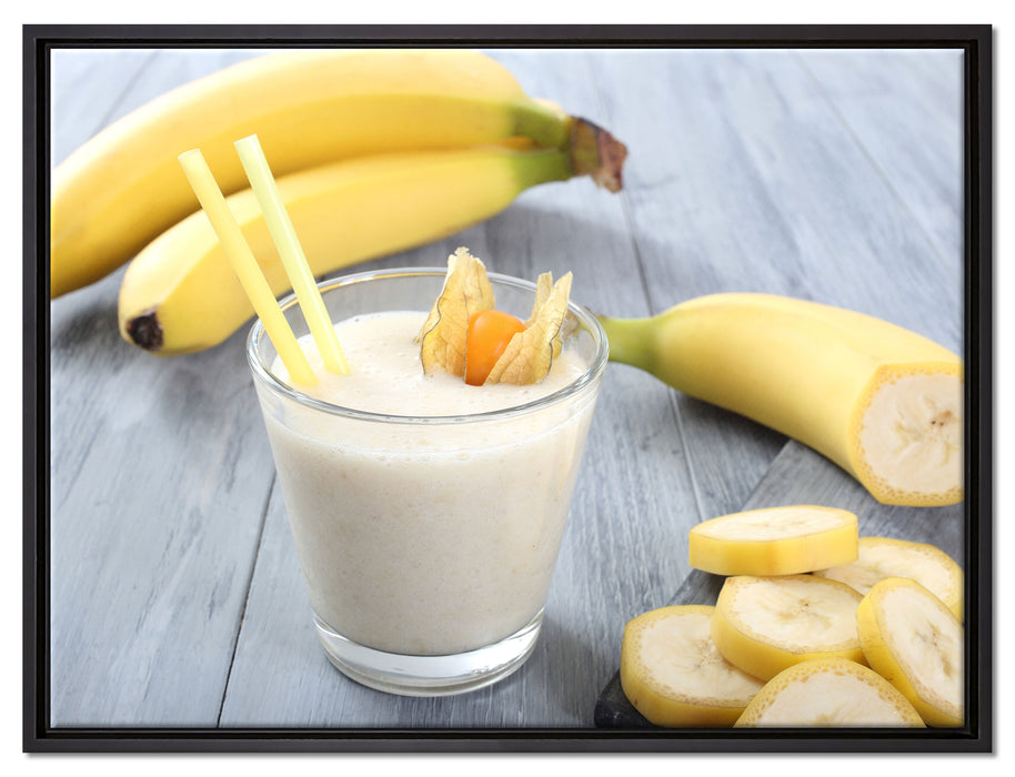 Verführerischer Bananenshake auf Leinwandbild gerahmt Größe 80x60