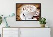 Frischer Kaffee mit Schokostreusel auf Leinwandbild gerahmt verschiedene Größen im Wohnzimmer