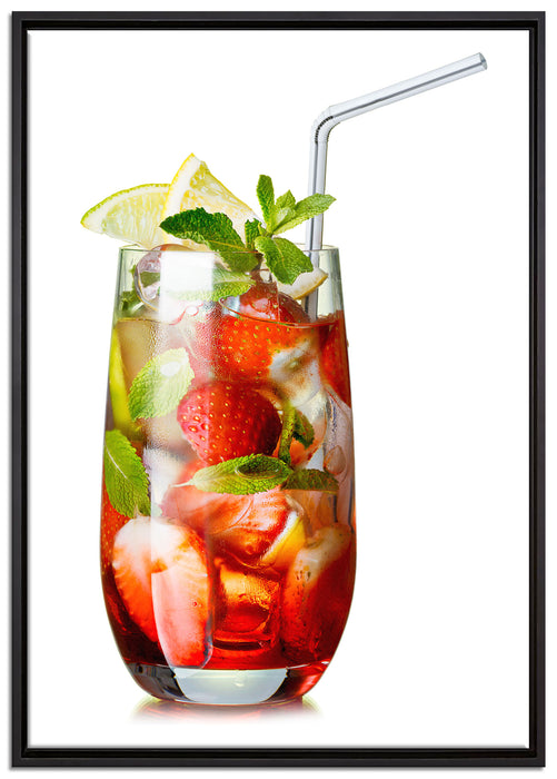 Erdbeercocktail auf Leinwandbild gerahmt Größe 100x70
