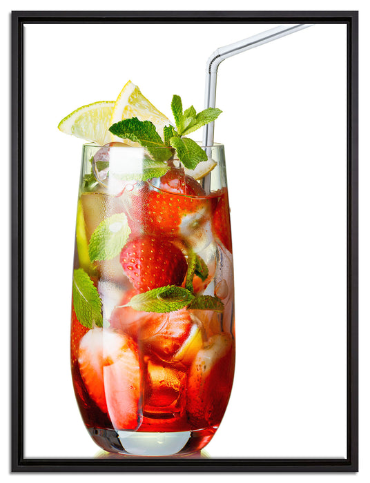 Erdbeercocktail auf Leinwandbild gerahmt Größe 80x60