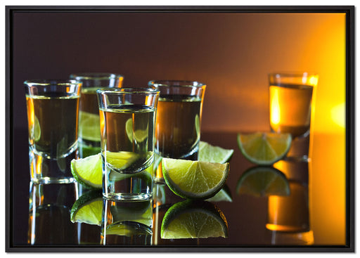Tequila mit Limetten auf Leinwandbild gerahmt Größe 100x70