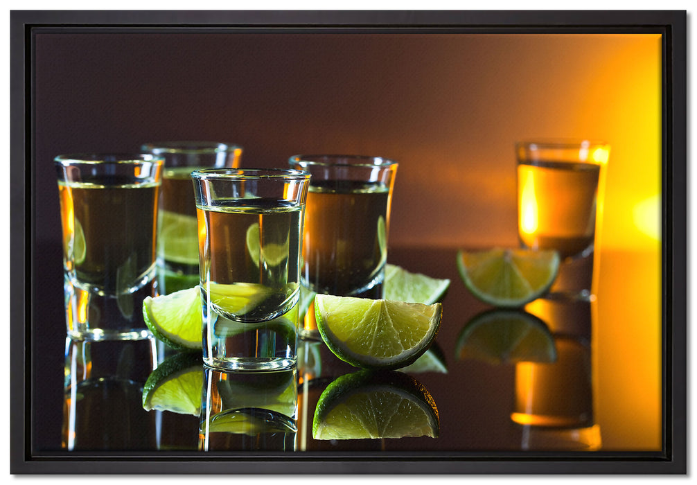 Tequila mit Limetten auf Leinwandbild gerahmt Größe 60x40