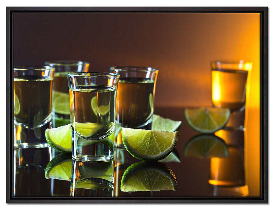 Tequila mit Limetten auf Leinwandbild gerahmt Größe 80x60