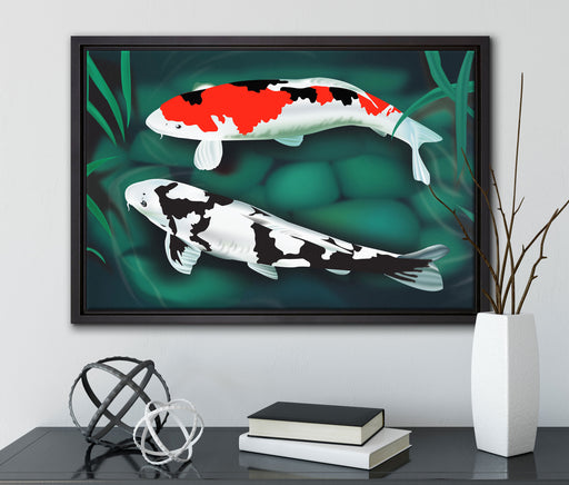 Edle Koi Karpfen Kunst auf Leinwandbild gerahmt mit Kirschblüten
