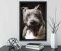 Lachender Pitbull auf Leinwandbild gerahmt mit Kirschblüten