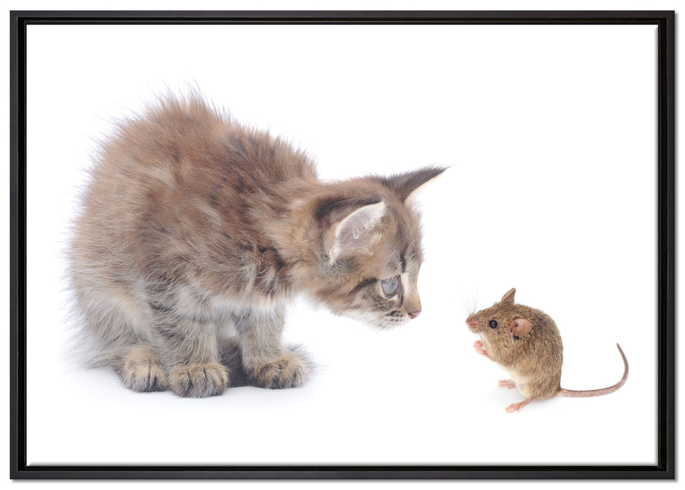 Katze und Maus Freunde auf Leinwandbild gerahmt Größe 100x70