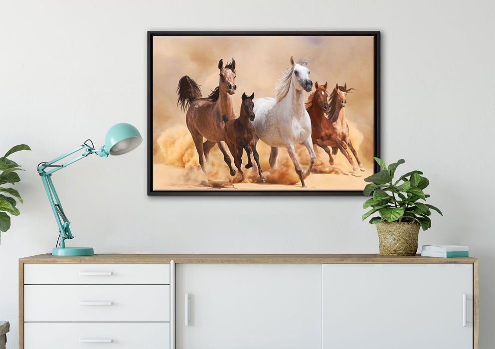 Western Pferde mit Fohlen auf Leinwandbild gerahmt verschiedene Größen im Wohnzimmer