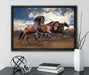 Wilde freie Pferde auf Leinwandbild gerahmt mit Kirschblüten
