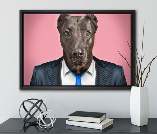Manager Hund mit Anzug auf Leinwandbild gerahmt mit Kirschblüten