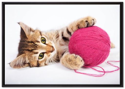 Kätzchen mit Wollknäuel auf Leinwandbild gerahmt Größe 100x70