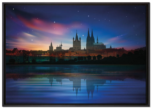 Polarlichter Skyline Köln auf Leinwandbild gerahmt Größe 100x70
