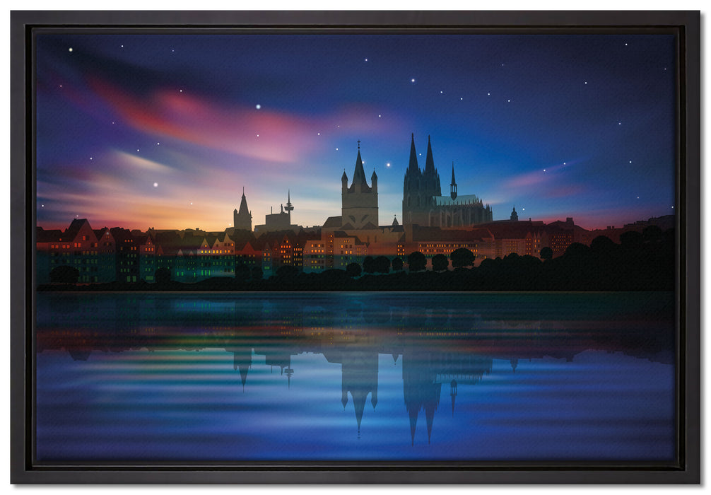 Polarlichter Skyline Köln auf Leinwandbild gerahmt Größe 60x40