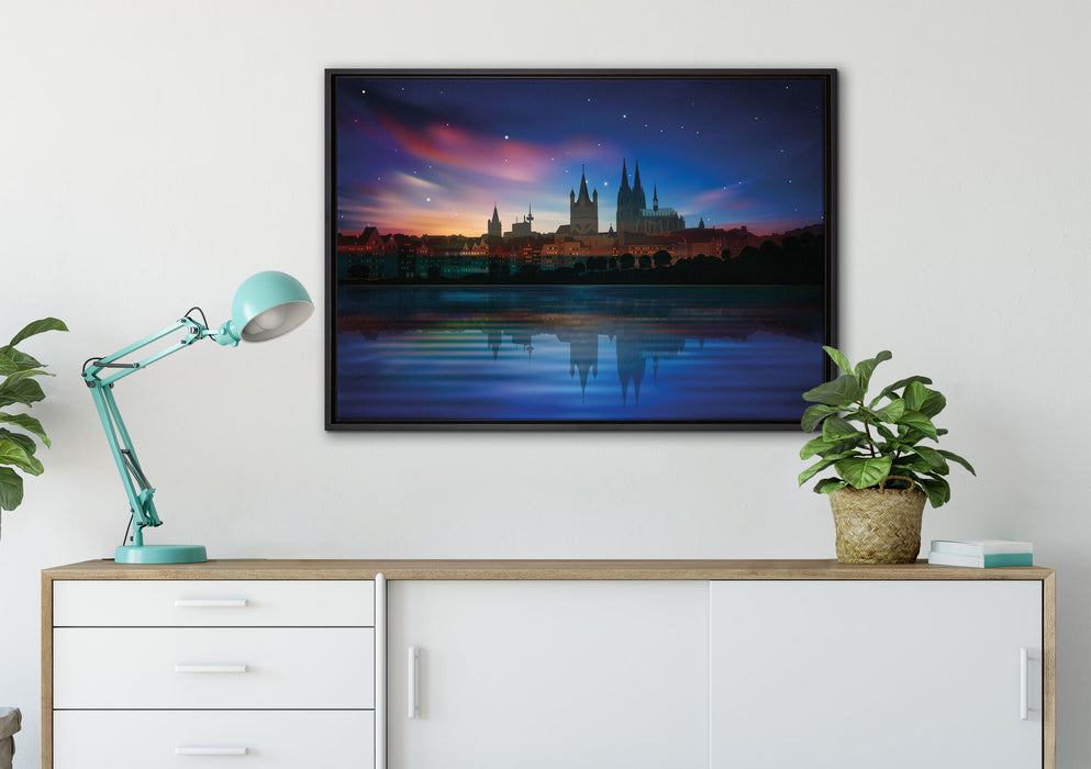 Polarlichter Skyline Köln auf Leinwandbild gerahmt verschiedene Größen im Wohnzimmer
