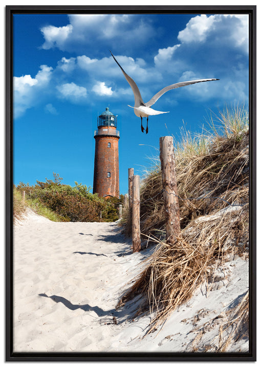 Schöner Leuchtturm am Strand auf Leinwandbild gerahmt Größe 100x70