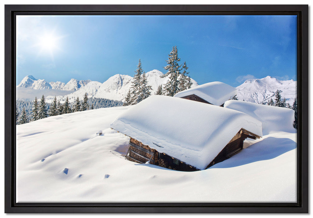 Berghütten in den Alpen auf Leinwandbild gerahmt Größe 60x40