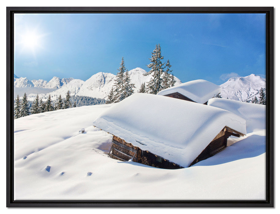 Berghütten in den Alpen auf Leinwandbild gerahmt Größe 80x60