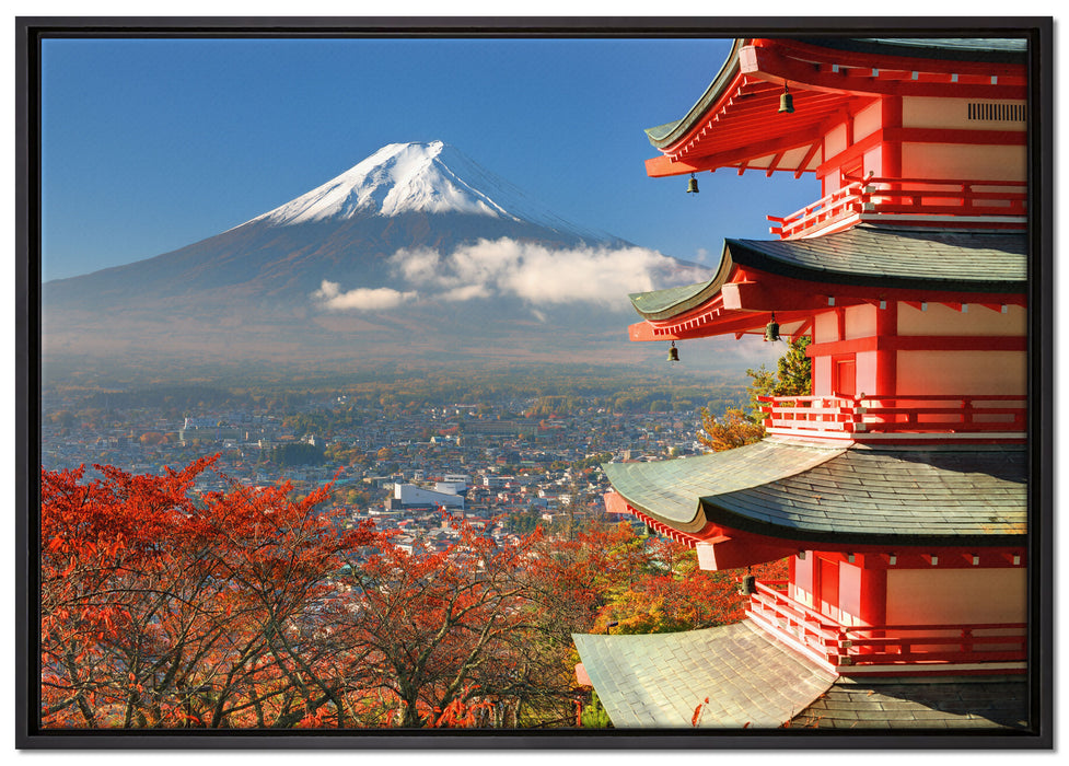 Tempel am Fudschijama Japan auf Leinwandbild gerahmt Größe 100x70