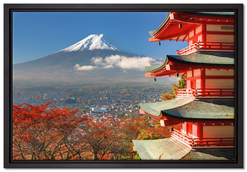 Tempel am Fudschijama Japan auf Leinwandbild gerahmt Größe 60x40