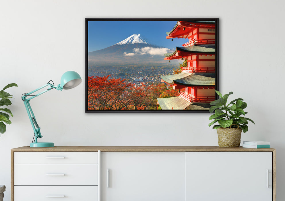 Tempel am Fudschijama Japan auf Leinwandbild gerahmt verschiedene Größen im Wohnzimmer