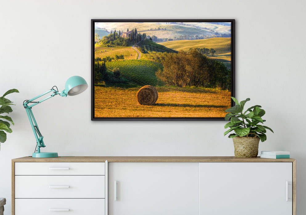 Italienische Toskana Landschaft auf Leinwandbild gerahmt verschiedene Größen im Wohnzimmer
