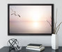 Möwen am Meer bei Sonnenaufgang auf Leinwandbild gerahmt mit Kirschblüten