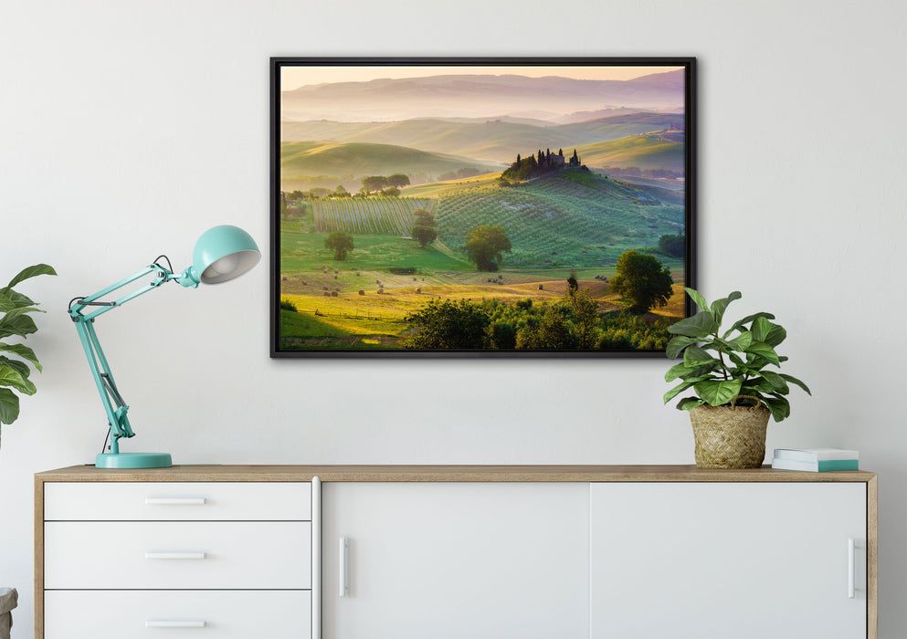 Toskana Landschaft auf Leinwandbild gerahmt verschiedene Größen im Wohnzimmer