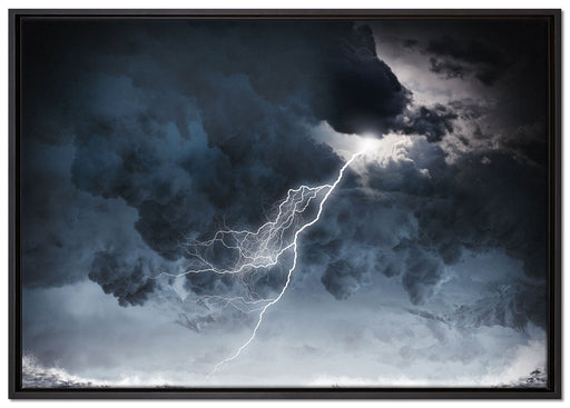 Blitz am Himmel auf Leinwandbild gerahmt Größe 100x70