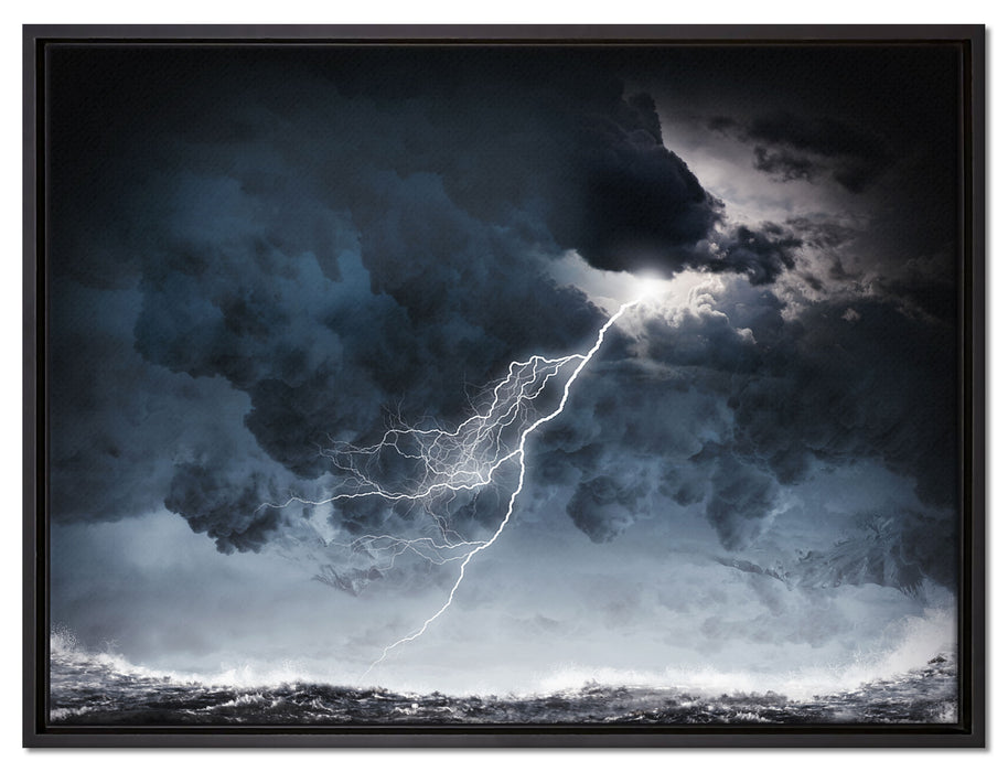 Blitz am Himmel auf Leinwandbild gerahmt Größe 80x60