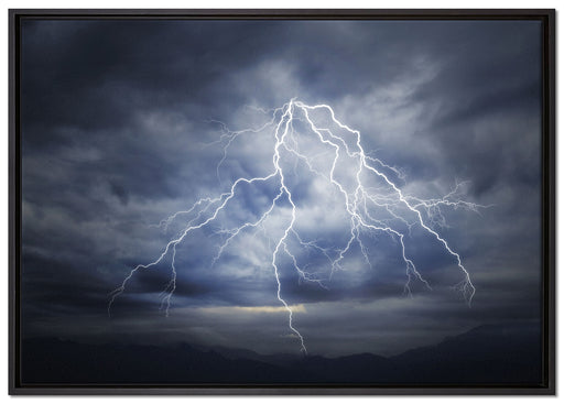 Blitze am stürmischen Himmel auf Leinwandbild gerahmt Größe 100x70
