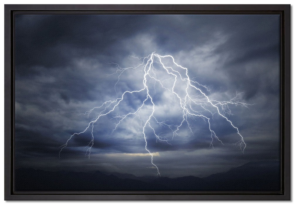 Blitze am stürmischen Himmel auf Leinwandbild gerahmt Größe 60x40