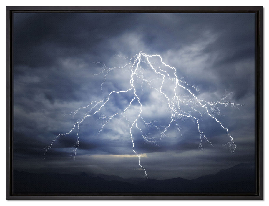 Blitze am stürmischen Himmel auf Leinwandbild gerahmt Größe 80x60