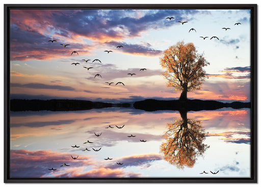 Baum spiegelt sich im Wasser auf Leinwandbild gerahmt Größe 100x70