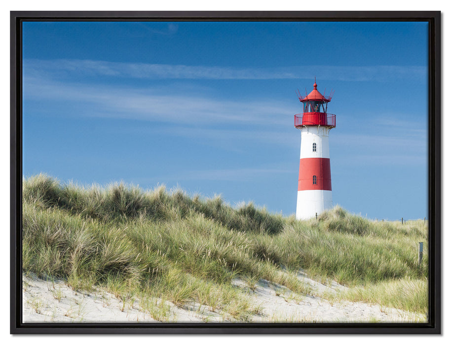 Leuchtturm hinter Dünen auf Leinwandbild gerahmt Größe 80x60