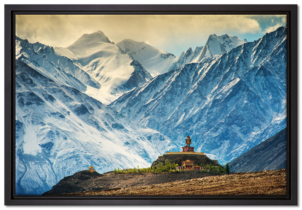 Tempel an Bergen in Tibet auf Leinwandbild gerahmt Größe 60x40