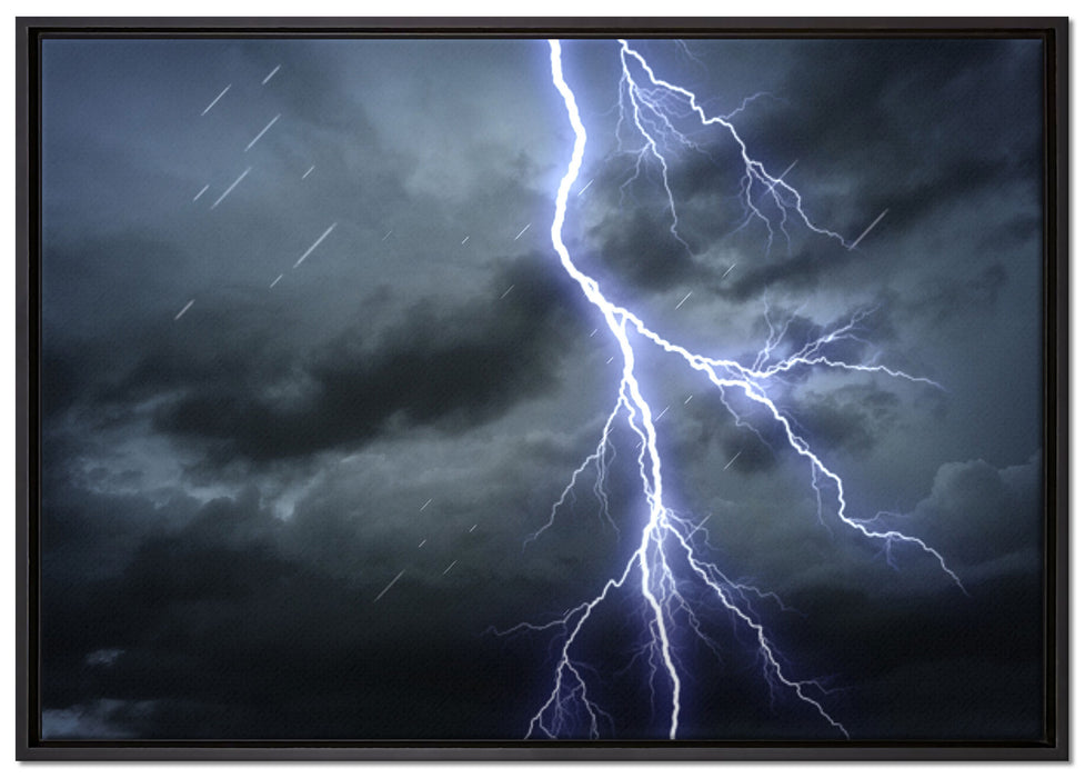 Blitz am Gewitterhimmel auf Leinwandbild gerahmt Größe 100x70