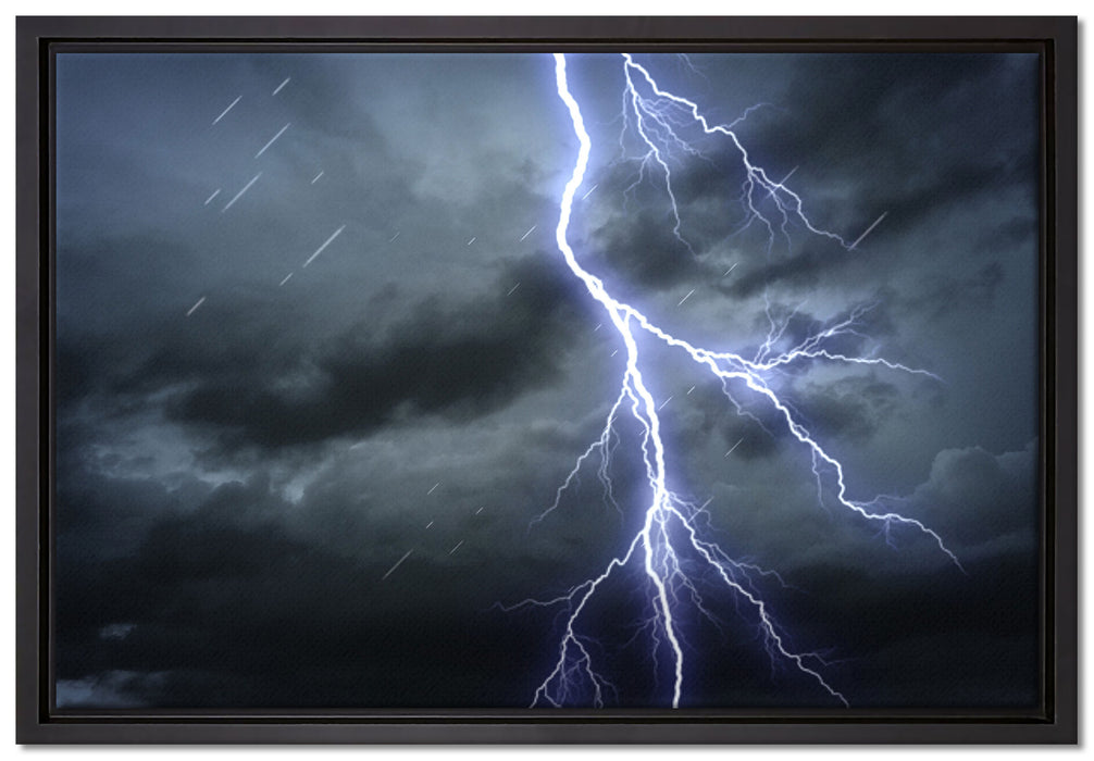 Blitz am Gewitterhimmel auf Leinwandbild gerahmt Größe 60x40