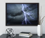 Blitz am Gewitterhimmel auf Leinwandbild gerahmt mit Kirschblüten