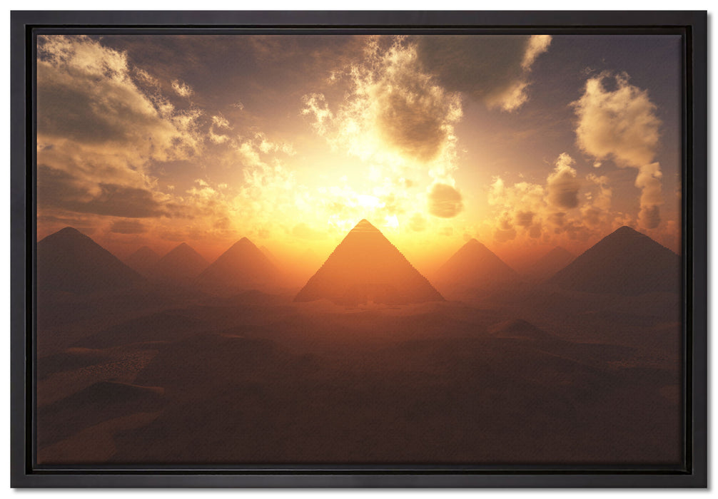 Pyramiden beim Sonnenuntergang auf Leinwandbild gerahmt Größe 60x40