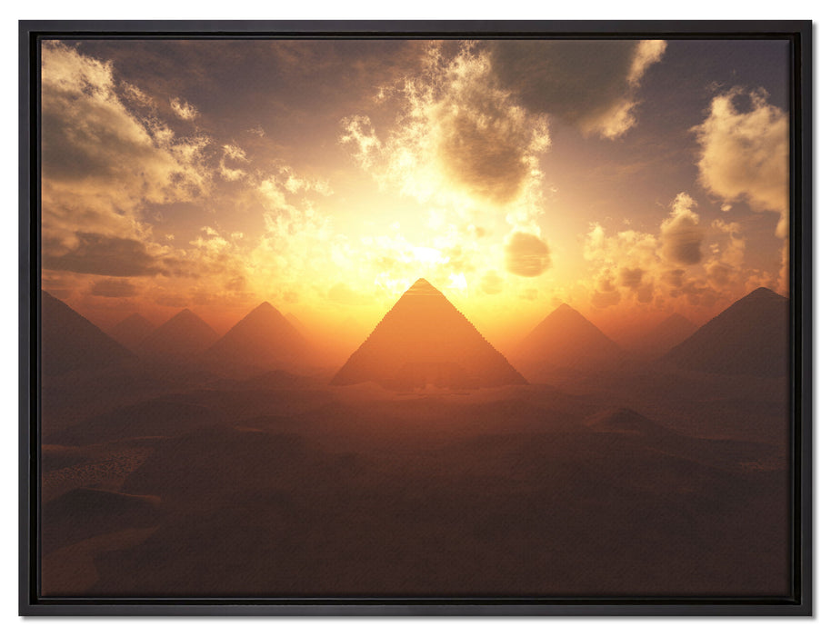 Pyramiden beim Sonnenuntergang auf Leinwandbild gerahmt Größe 80x60