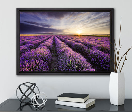 Traumhafte Lavendel Provence auf Leinwandbild gerahmt mit Kirschblüten