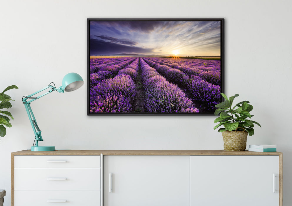 Traumhafte Lavendel Provence auf Leinwandbild gerahmt verschiedene Größen im Wohnzimmer