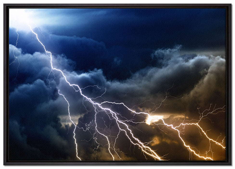 Blitzeinschlag am Himmelszelt auf Leinwandbild gerahmt Größe 100x70