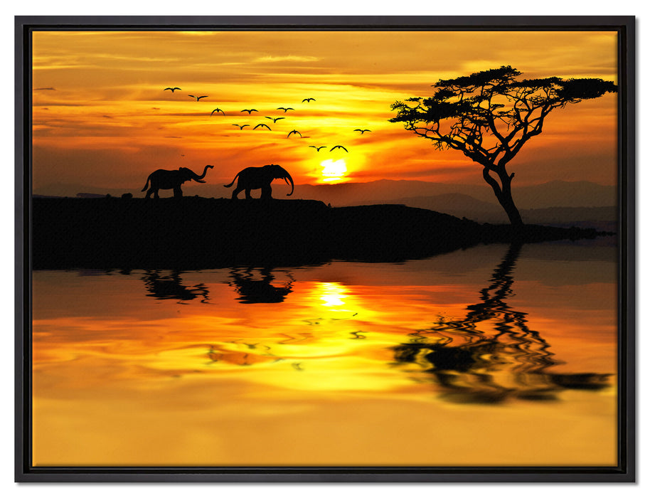 Elefanten in Afrikanischer Steppe auf Leinwandbild gerahmt Größe 80x60