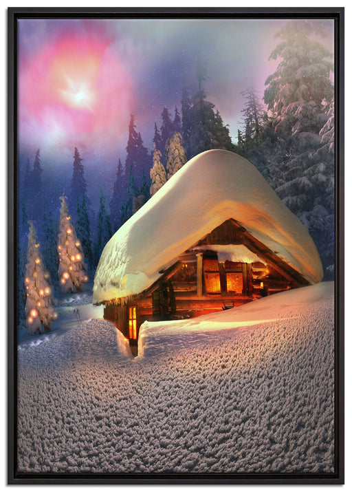 Hütte in Schneelandschaft auf Leinwandbild gerahmt Größe 100x70