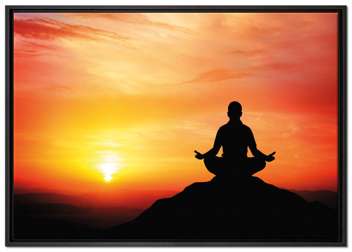 Meditation im Sonnenuntergang auf Leinwandbild gerahmt Größe 100x70