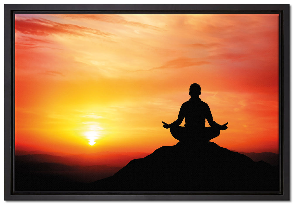 Meditation im Sonnenuntergang auf Leinwandbild gerahmt Größe 60x40