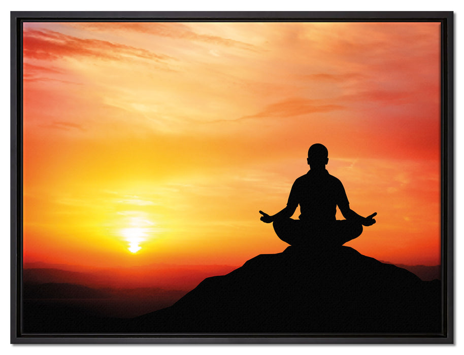 Meditation im Sonnenuntergang auf Leinwandbild gerahmt Größe 80x60