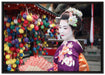 Anmutige Geisha mit Fächer auf Leinwandbild gerahmt Größe 100x70