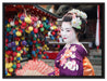 Anmutige Geisha mit Fächer auf Leinwandbild gerahmt Größe 80x60