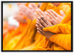 Betende Hände Mönche Tibet auf Leinwandbild gerahmt Größe 100x70